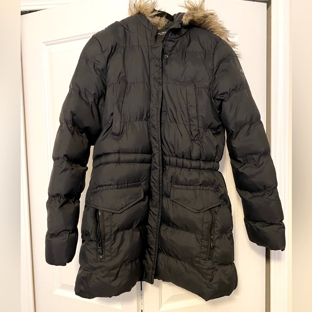 Andrew marc black puffer coat with fur hood